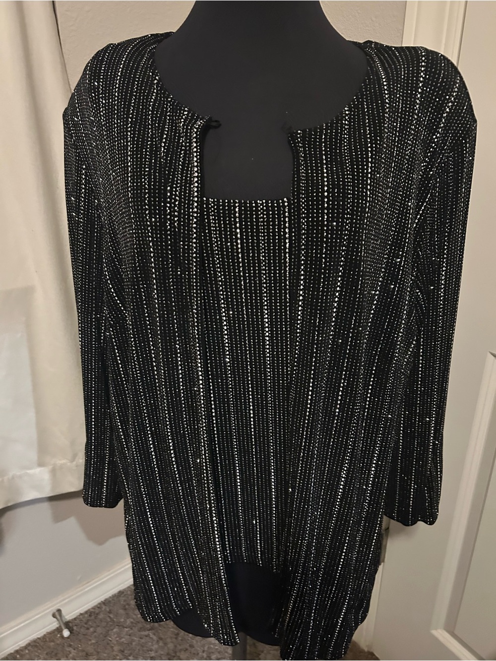 dressbarn Black Sparkle Striped Dress with Matching Jacket